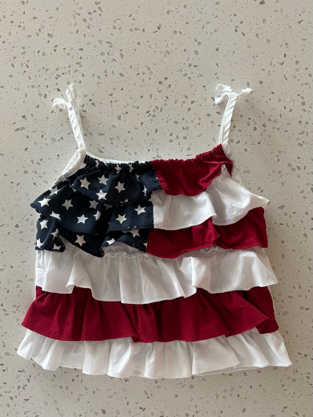 Vintage Old Navy Girls' Ruffle Tank Top in Red, White & Blue — Patriotic Stars